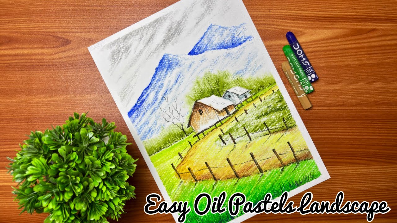 How to Draw Landscape | Easy Oil Pastels Drawing for Beginners #ar#drawing  #landscapedrawing