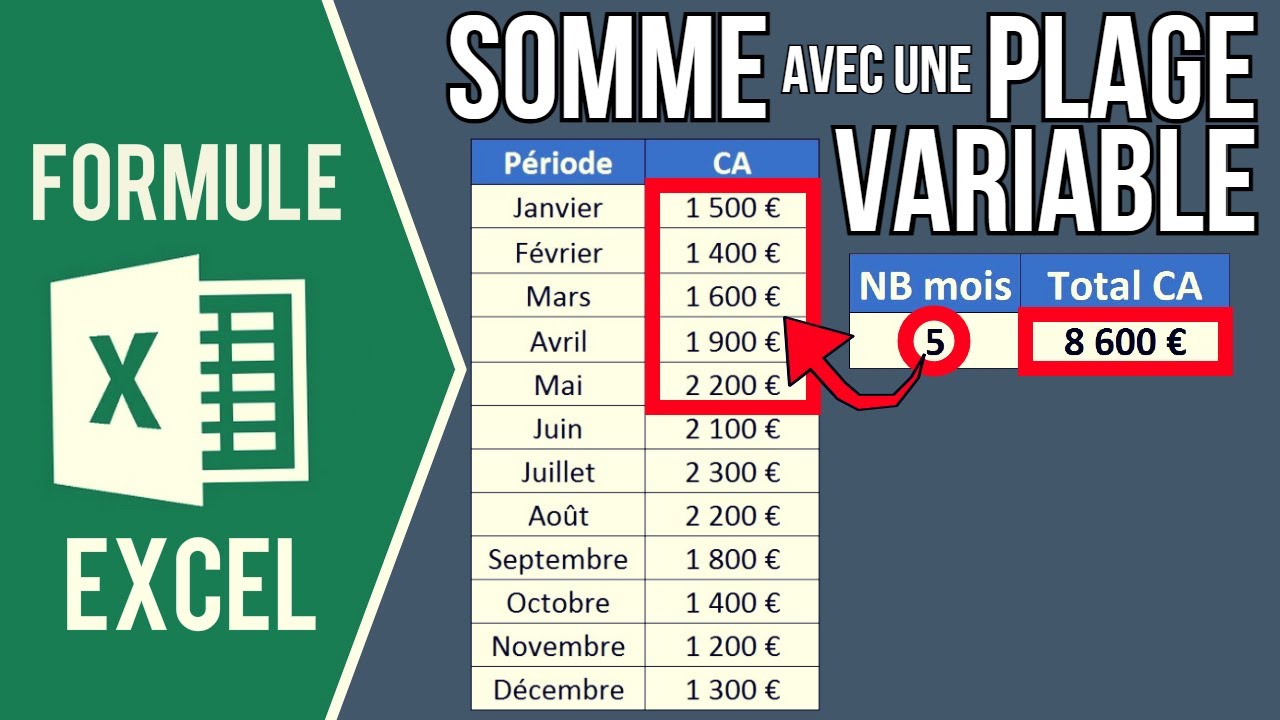 EXCEL - FAIRE UNE SOMME À PARTIR D'UNE PLAGE DE CELLULES VARIABLE (Formules SOMME + DECALER)