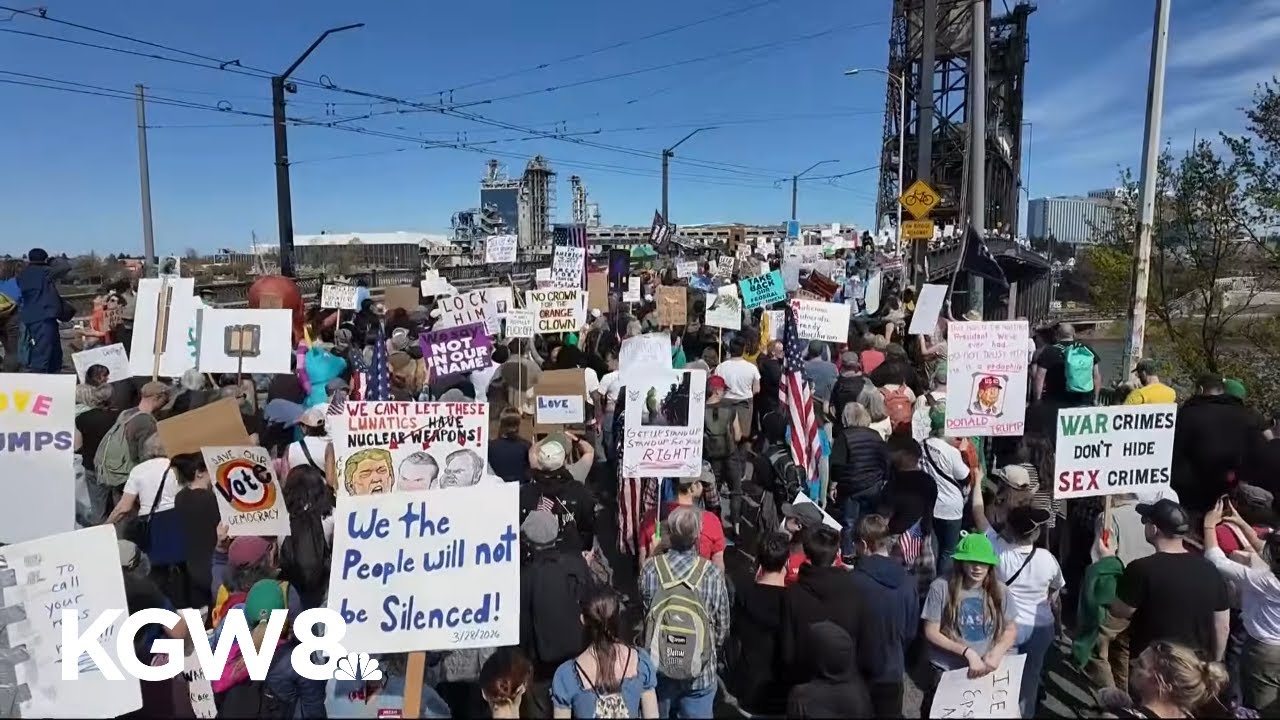 Thousands march through downtown Portland in No Kings rally