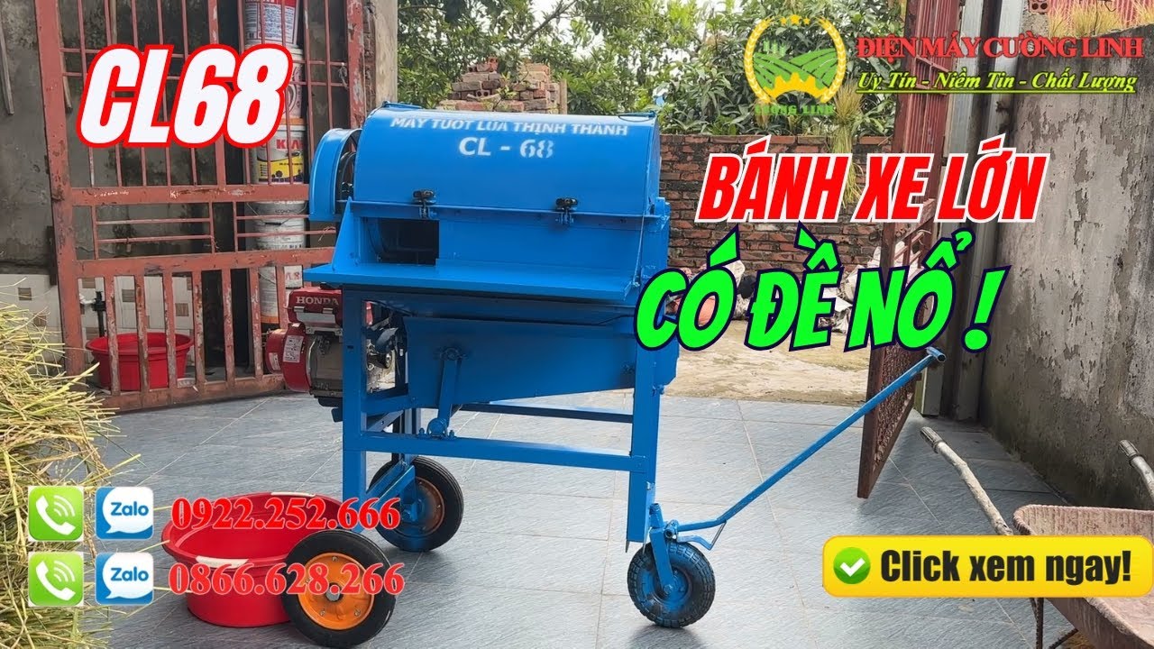 BÀN GIAO MÁY TUỐT LÚA MINI THỊNH THÀNH CL68 LẮP BÁNH XE TO ,CÓ ĐỀ NỔ