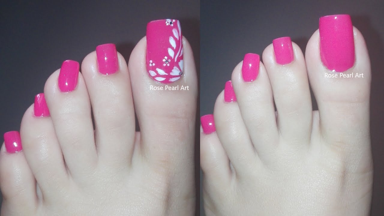 Pink Floral Pedicure- Spring and Summer Flower Toe Nail Art Tutorial | Rose Pearl