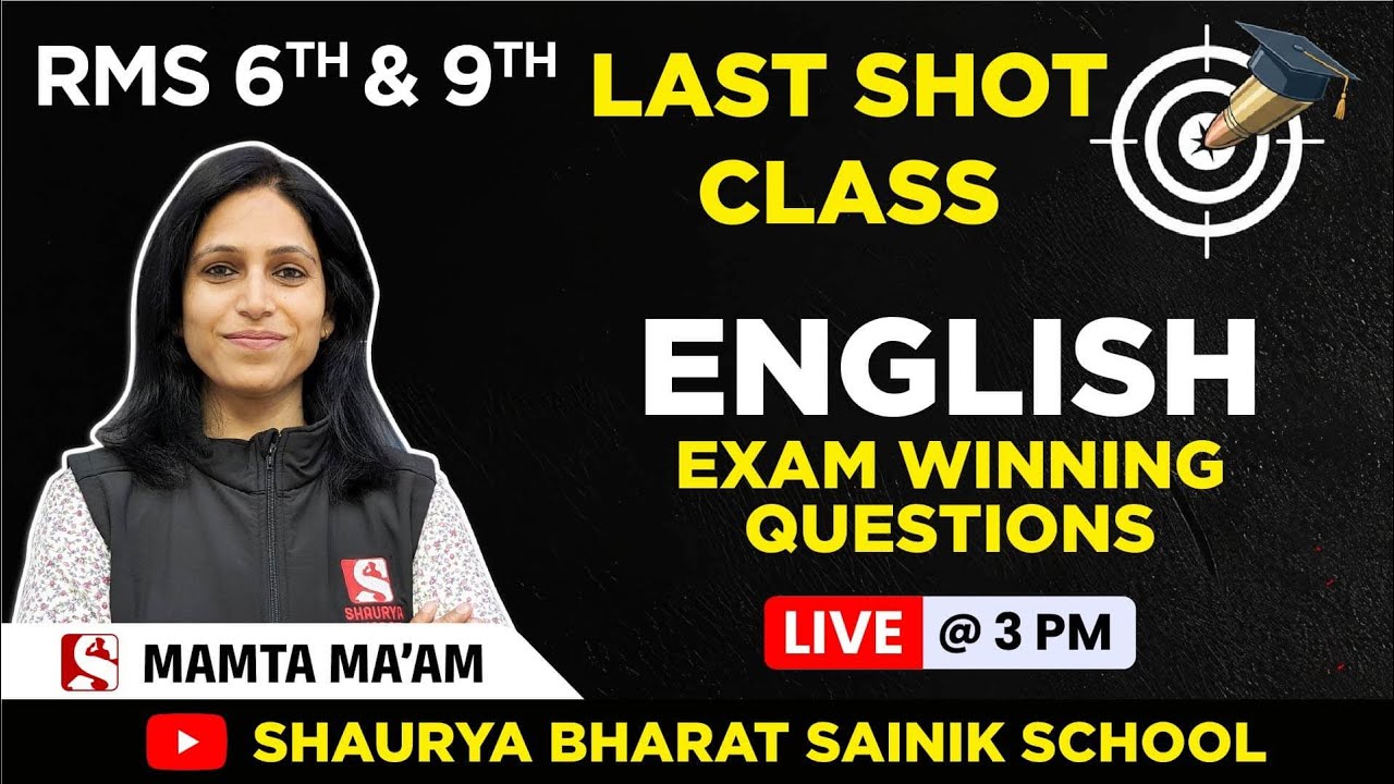 RMS 6th & 9th | Last Shot English Class | Exam Winning Questions | Live at 3 PM | Shaurya Bharat |