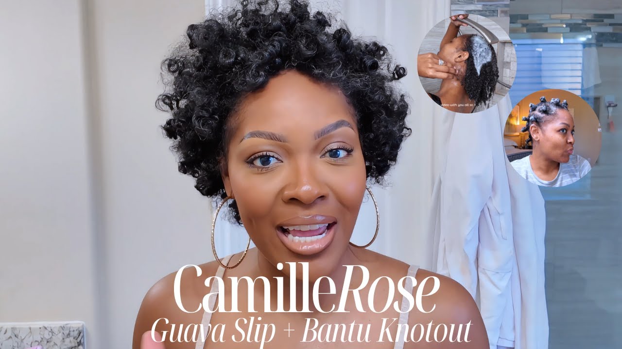 Camille Rose Guava Slip Wash Day Routine + Bantu Knot Out on short Natural 4A/4B Hair