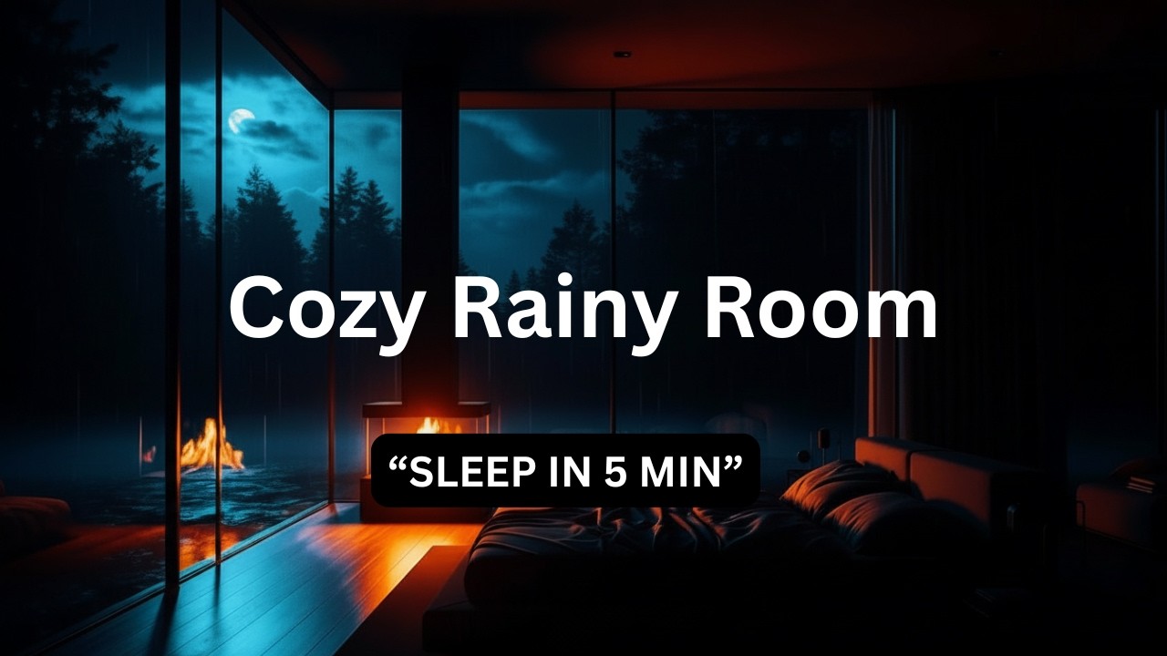 Rainy Night in Glass Forest Cabin 🌧 | Fireplace Ambience for Deep Sleep (3 Hours)