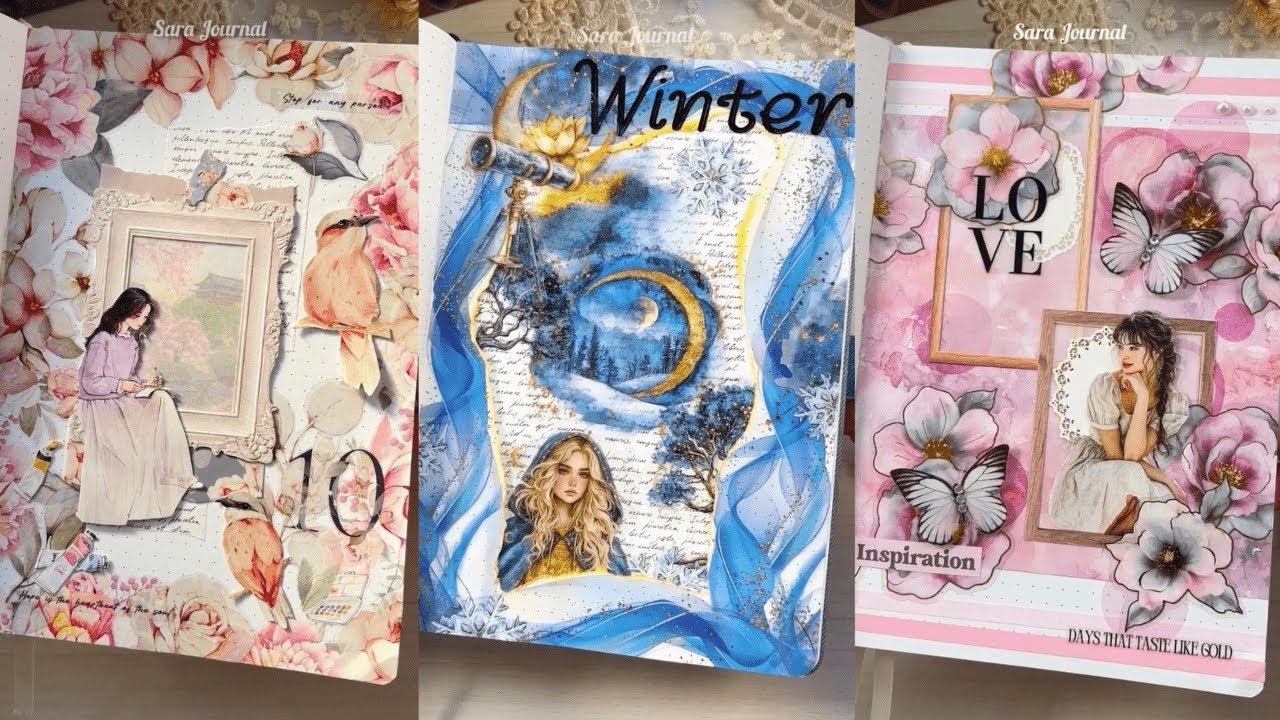 ASMR  Various Artistic Journaling🩷💙🩷 Scrapbook | Journal With Me｜Creative Journaling ideas