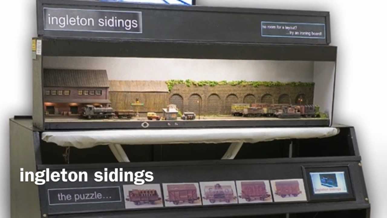 Ingleton Sidings, the model railway exhibition layout on an ironing board!