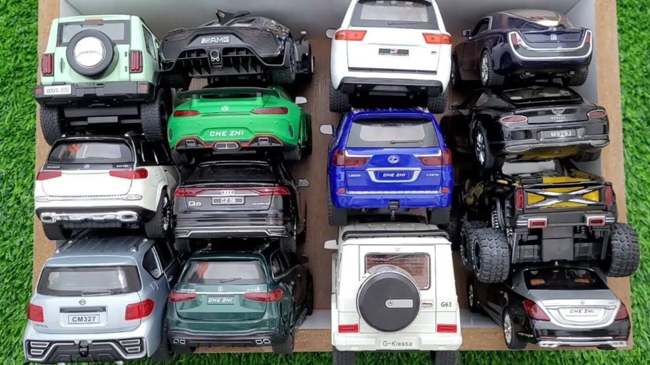 Box full off Diecast model cars,benze G63,Nissan patrol,Maybach GLS600,Rolls royce phantom, Tank300