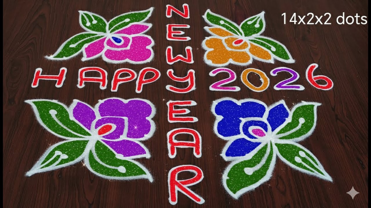 New Year 2026  #LatestRangoliDesigns || 14 dots rangoli || January 1st Muggulu ||  New Year Muggulu