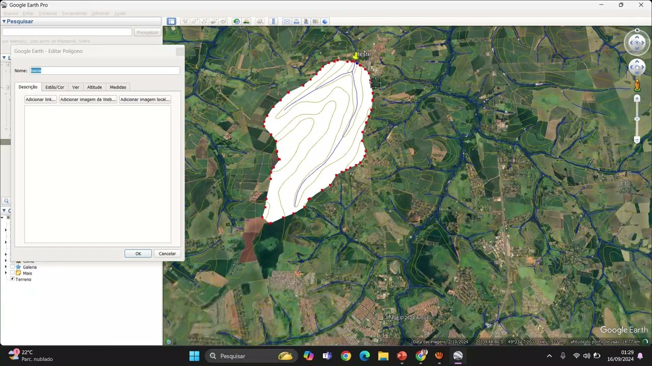 Google Earth - Traçado de uma bacia hidrográfica