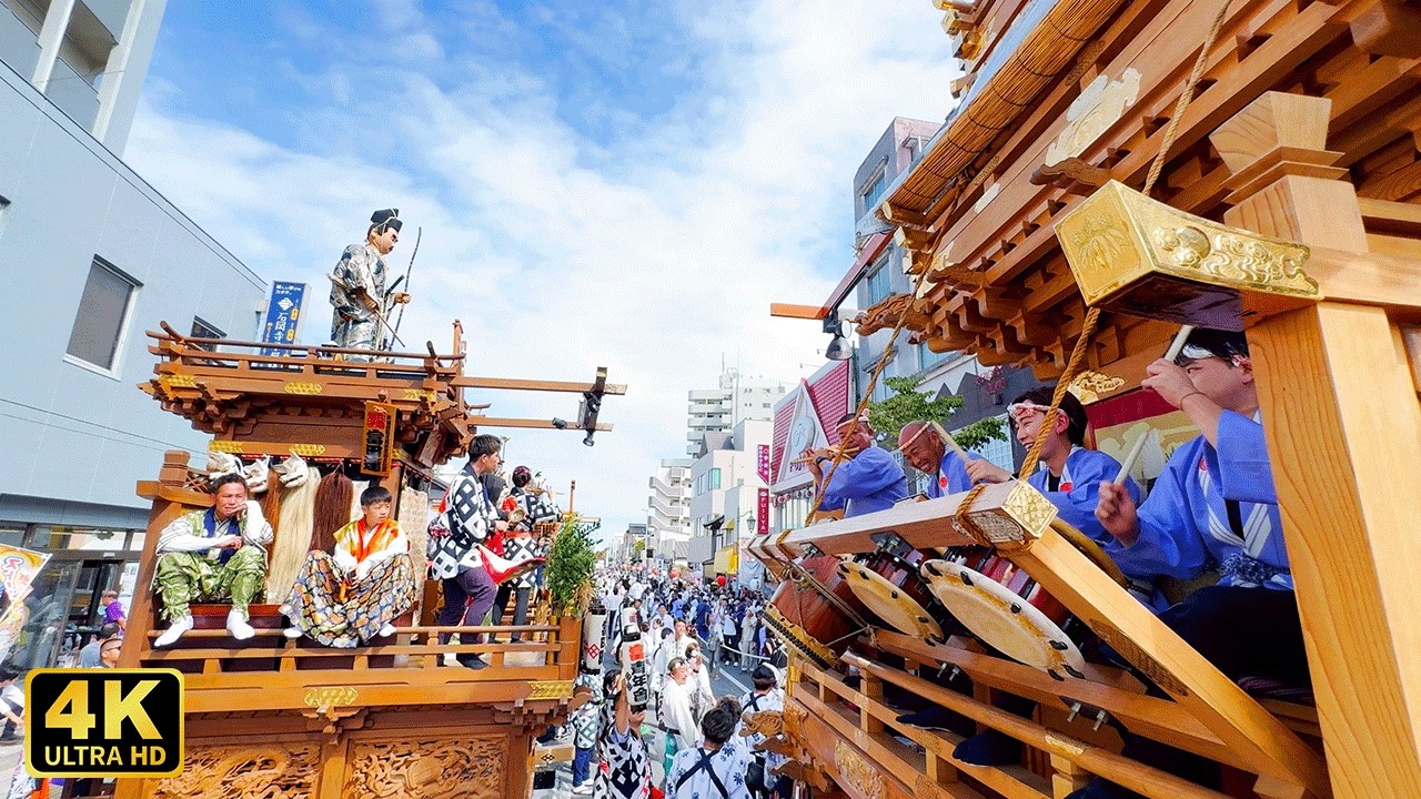 【 石岡のおまつり 】山車･幌獅子 巡行　駅前通り　還幸祭 行列 棒ささら･猿田彦･大神輿