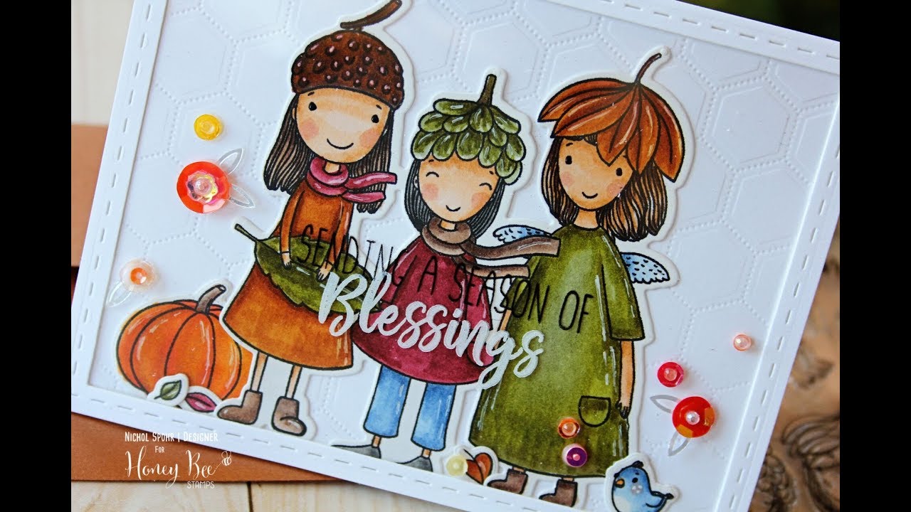 Honey Bee Stamps Acorn Sisters with Greeting Stamped on Clear Plastic