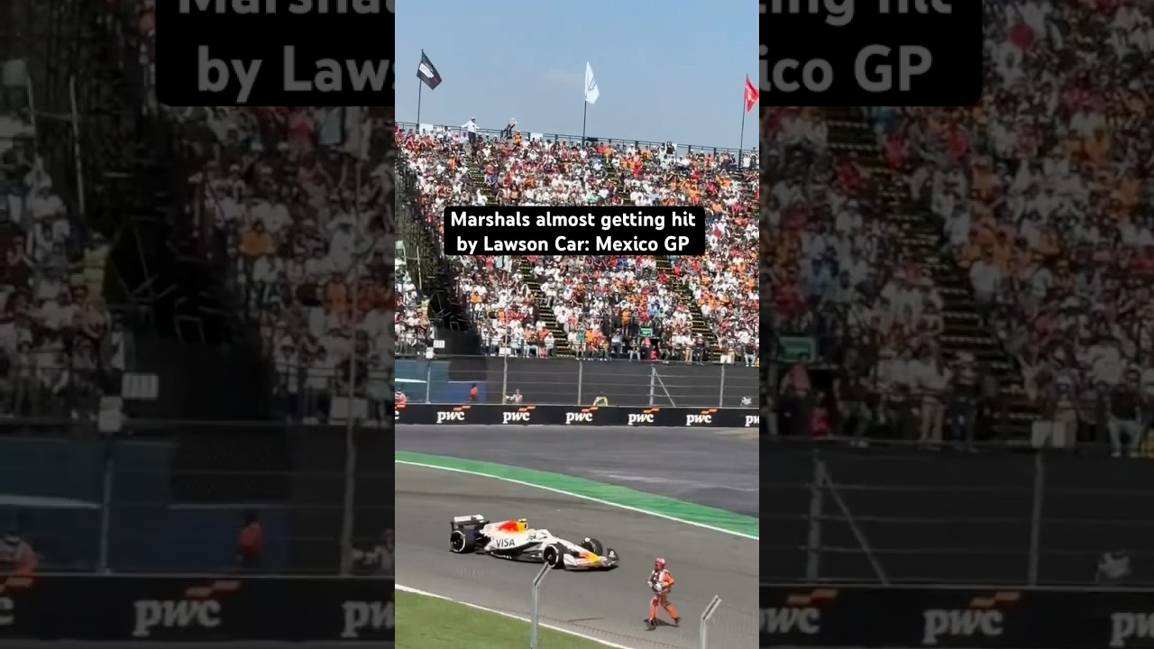 Marshals almost getting hit by Lawson Car during Mexican GP #f1 #mexicogp
