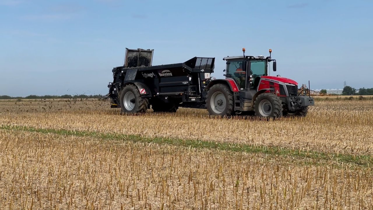 2 Massey Ferguson 8S Tractors with Bunning Lowlanders Spreading