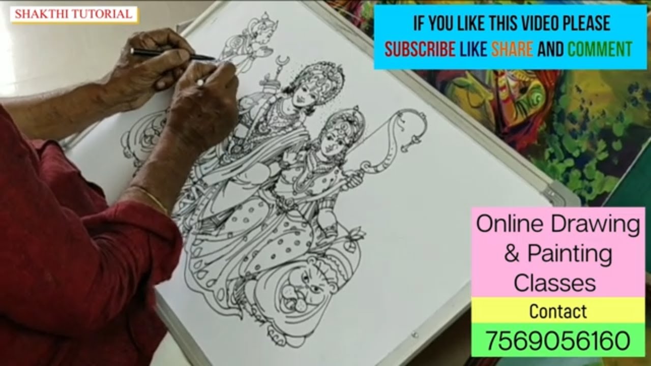 Lord Sita Rama line drawing with two hands / How to Draw Lord Sri Rama and Sita Drawing