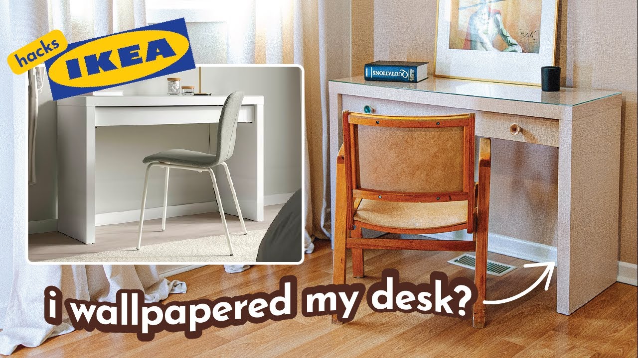 renter friendly home office makeover *DIY Ikea desk + organization*