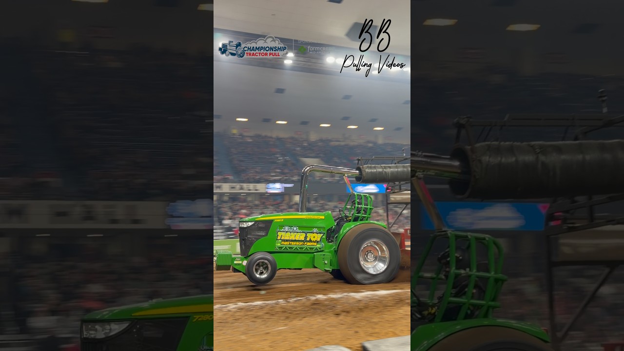 The legendary &ldquo;Tinker Toy&rdquo; Pro Stock Tractor roaring down Freedom Hall at the 2026 NFMS Pull!