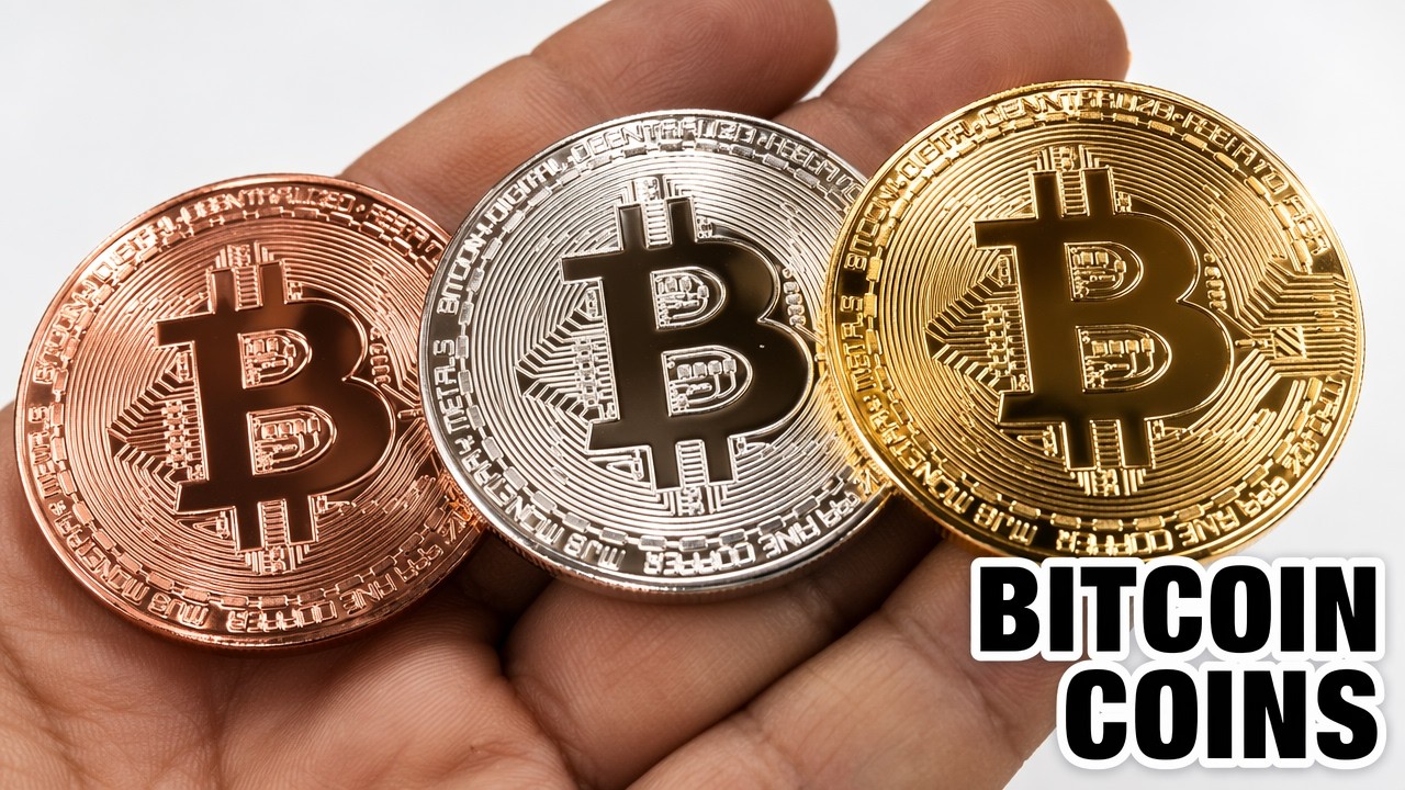 Gold, Silver, and Bronze Metal Bitcoin Coins