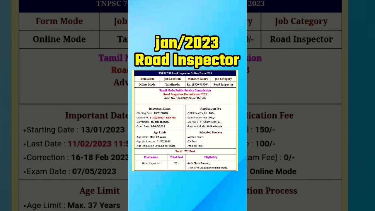 TNPSC Road inspector notification 2023 ||#latest #shorts #viral