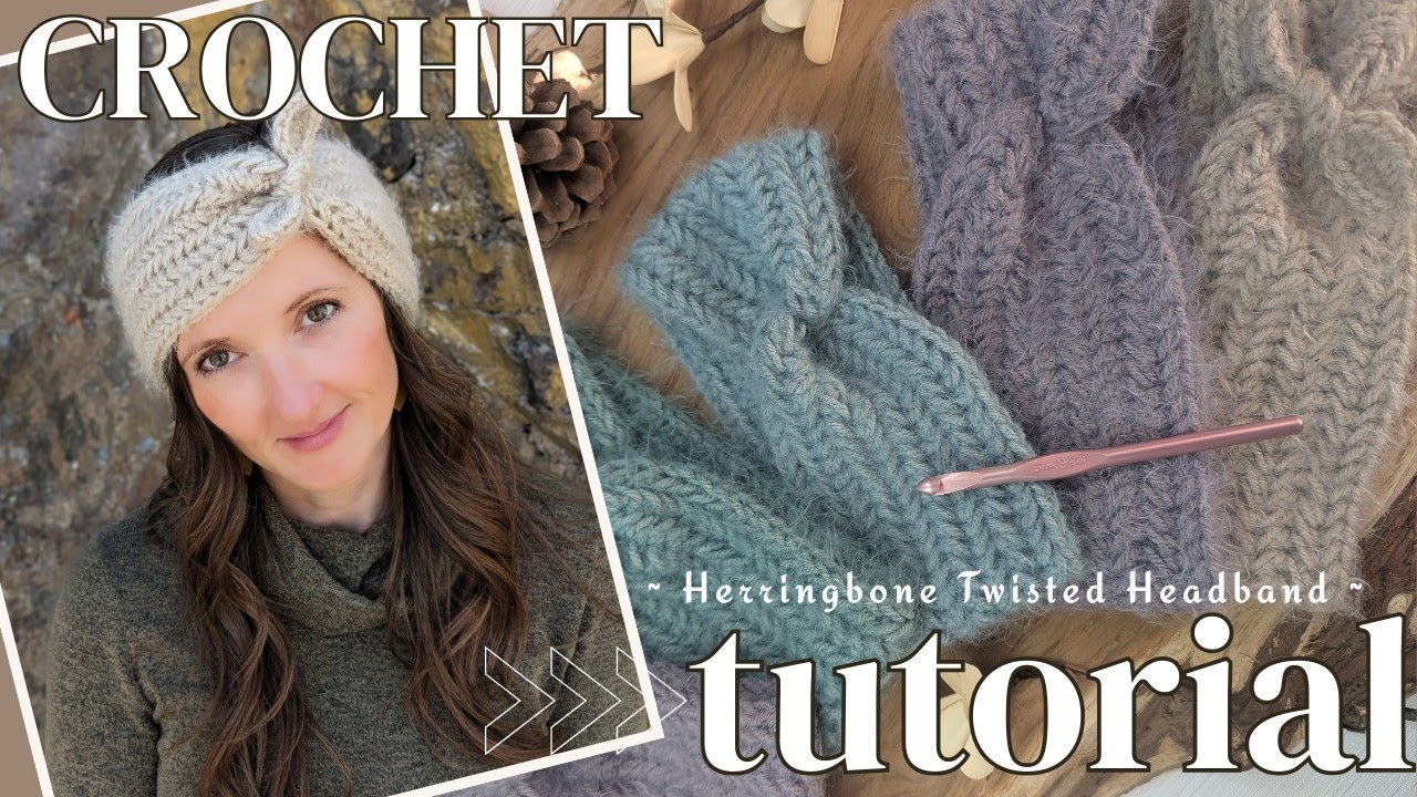 How to Crochet a Twisted Herringbone Headband with Tie | Easy Beginner Tutorial
