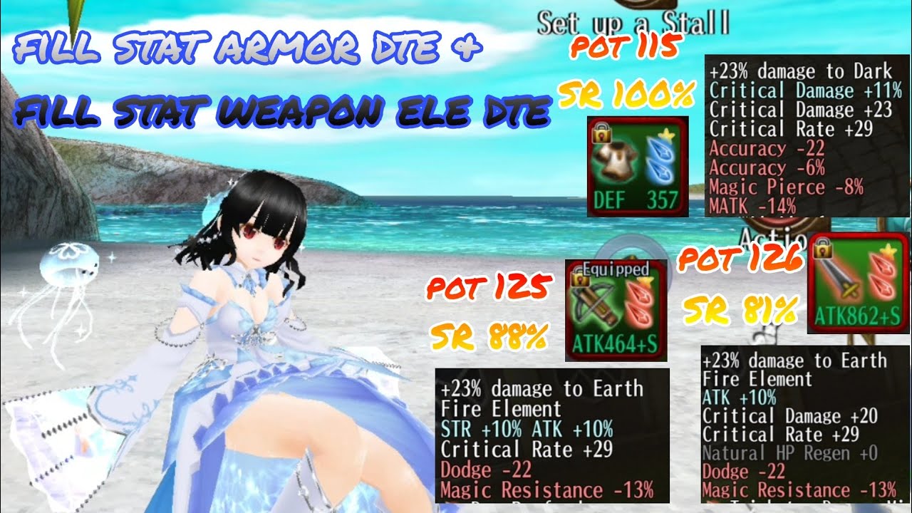 toram online - fill stat armor dte pot 115 & fill stat weapon (THS & Gun) pot 126 ele dte - yusagi