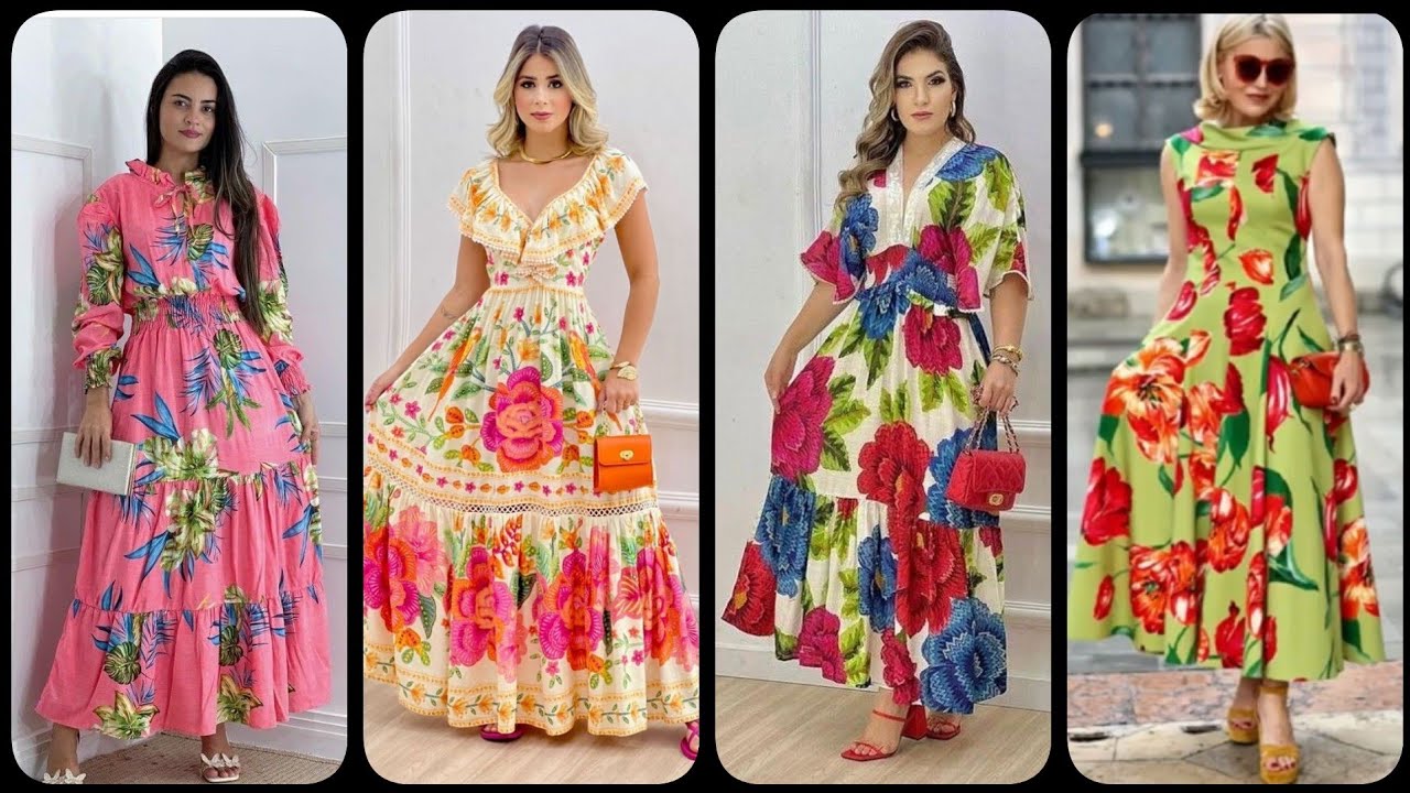 Fascinating & Stunning Floral Prints Women's Lindos Vestidos /Maxi Dresses