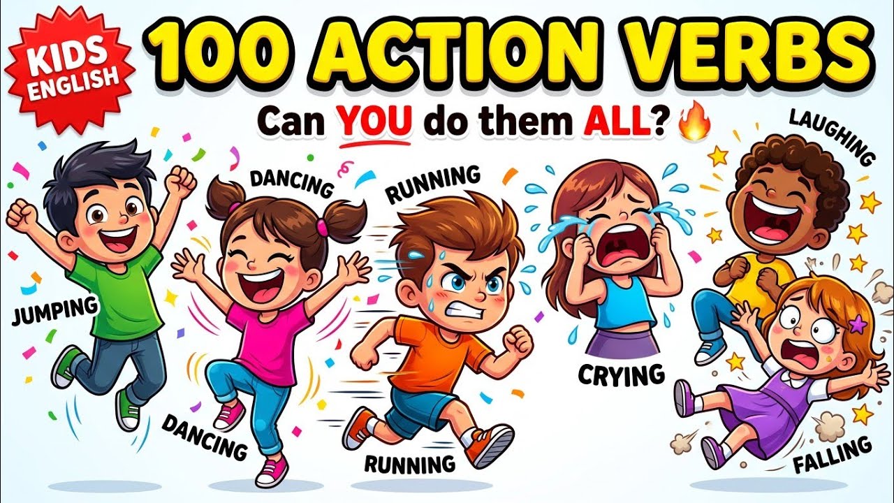 100 Action Verbs in English for Kids | Learn & Speak with Fun Animations