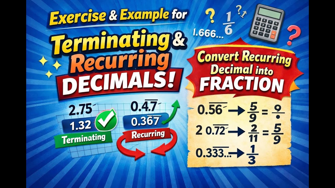 Example & Exercise for Terminating and Recurring Decimals | Converting Recurring Decimal to Fraction
