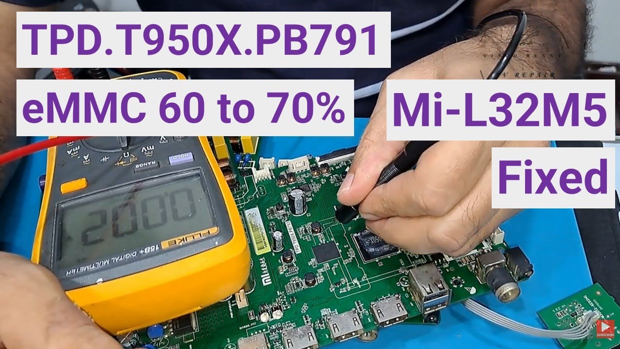 How to Fix TPD.T950X.PB791(L32M5) No Power/No Display Issue | 1V Line Shorting & eMMC Reprogramming