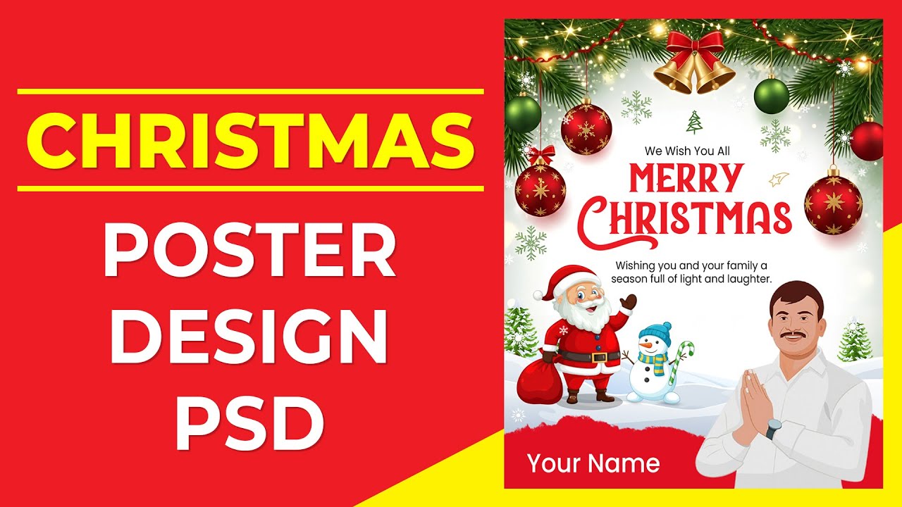 Merry Christmas Poster Design PSD | Christmas Greeting Banner Template 2025