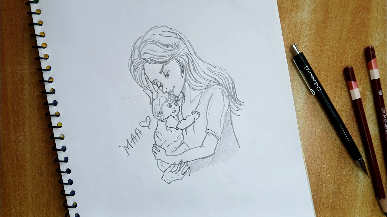 Heart Touching Mother and Baby Drawing 🥺💔 #drawing | Muskan Pushkar
