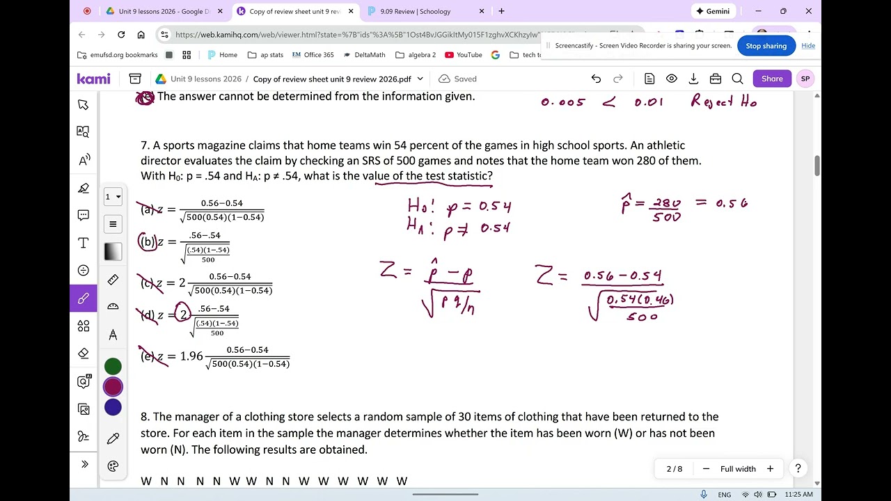 AP Statistics Unit 9 review sheet # 6, 7 & 8