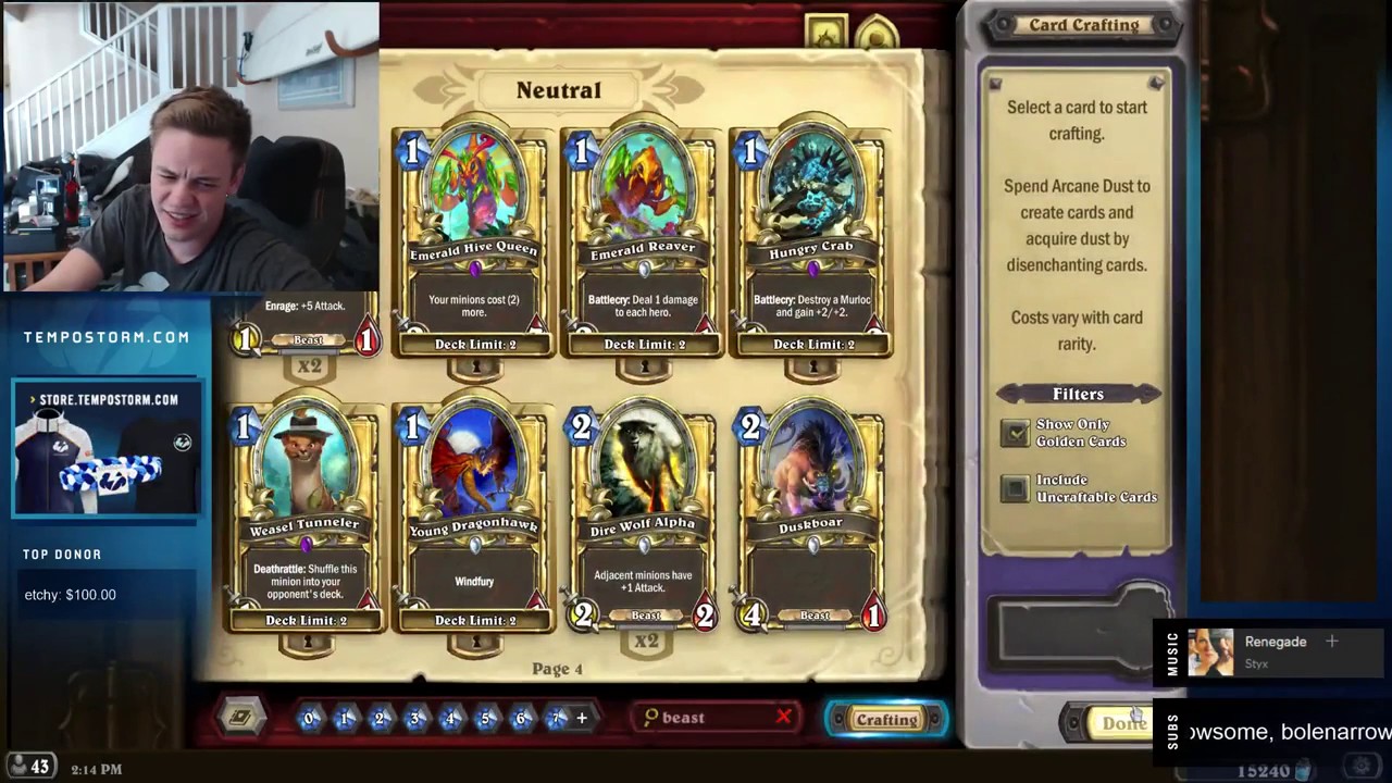 reynad27 Hearthstone 🚀 Reynad forced to craft golden Weasel Tunneler
