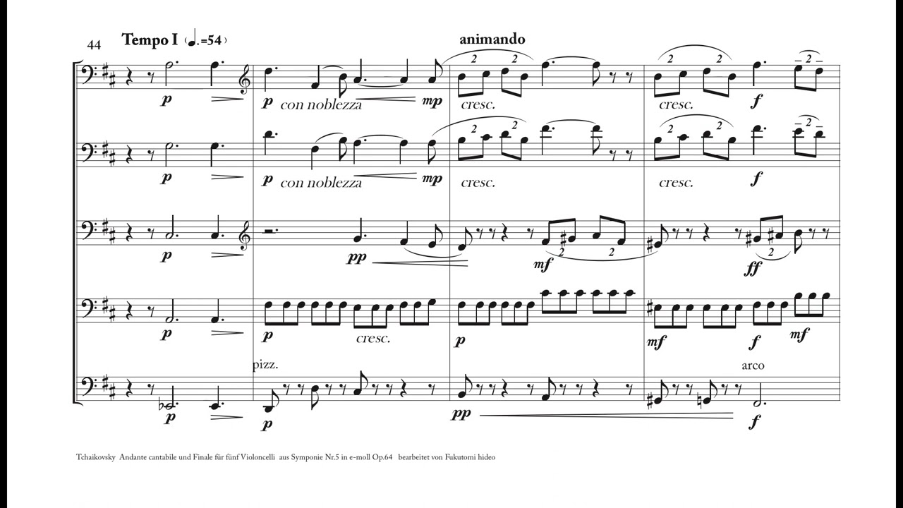 チェロアンサンブルによる「アンダンテ・カンタービレ」　チャイコフスキー 交響曲第5番 ホ短調 作品64 第2楽章から 編曲　福富秀夫