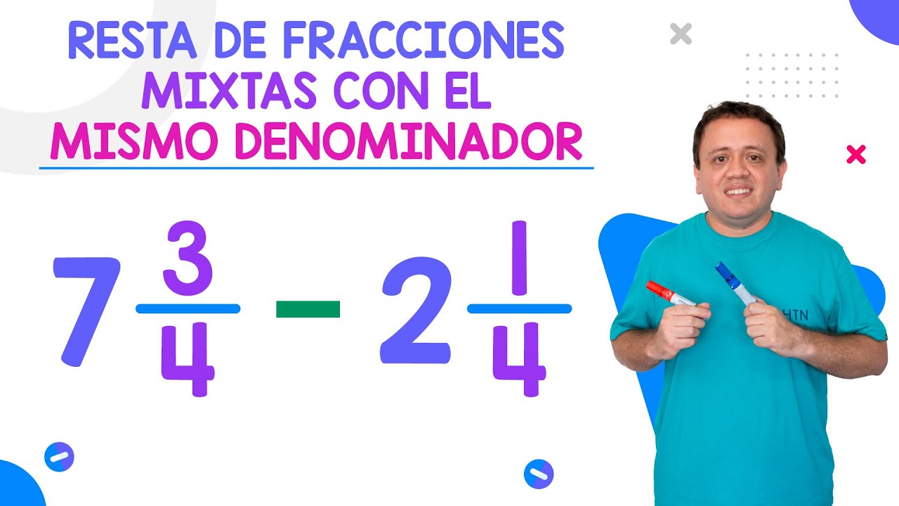 Resta de N&Uacute;MEROS MIXTOS con el MISMO DENOMINADOR