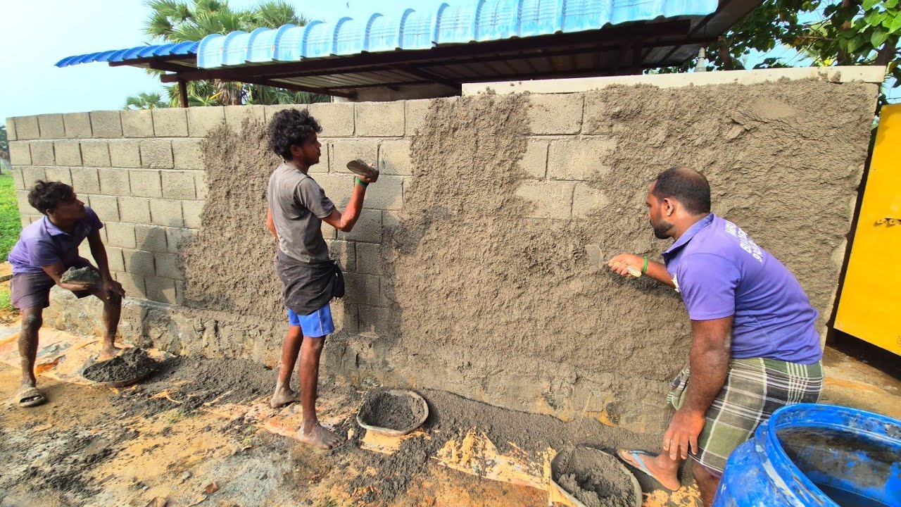 Техника штукатурки стен _Штукатурка пустотелых блоков для ворот | Самая быстрая штукатурка цемент...