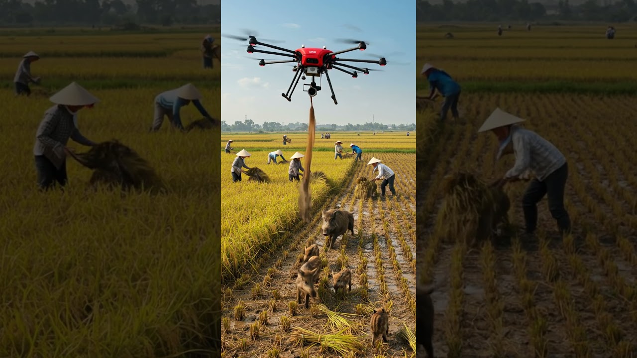 Drones capture wild boars that destroy crops2#villagelife#smartfarming #rurallife #farmingtraditions