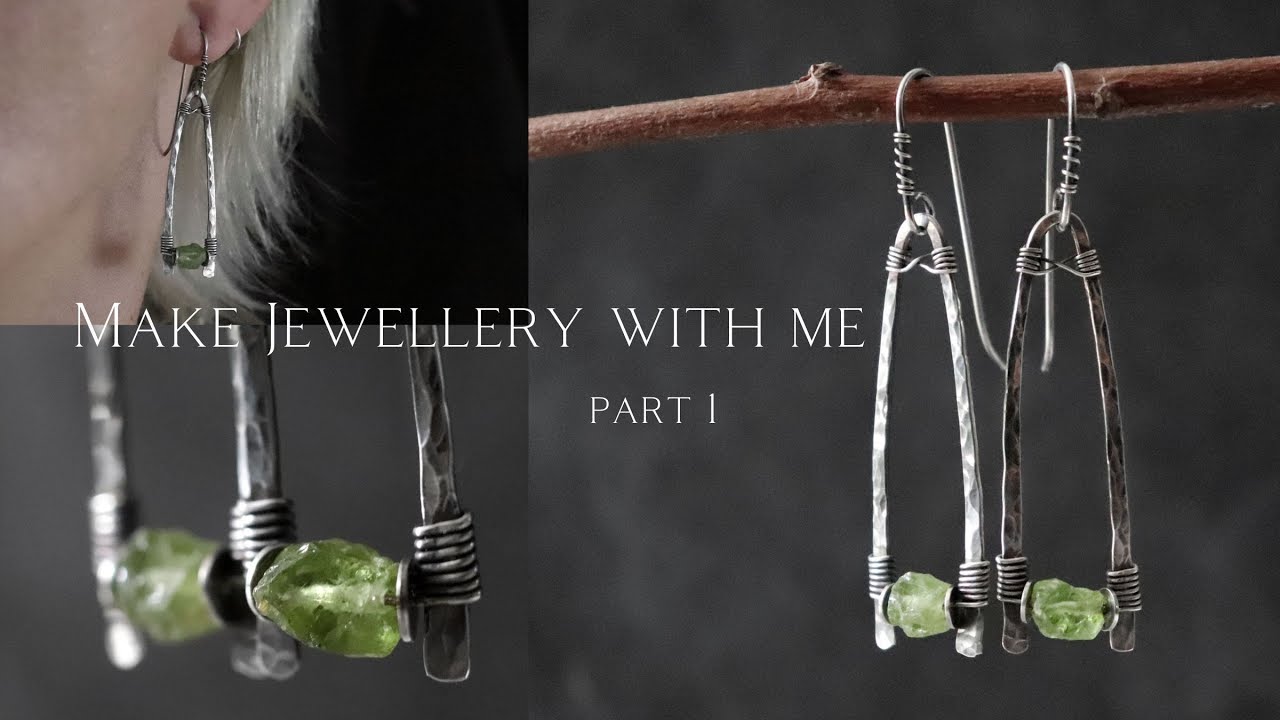 Make hammered jewellery with me PART 1 / Raw gemstone wire wrapped earrings / no music video