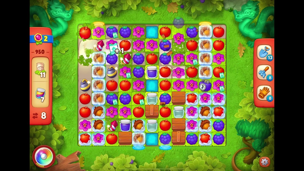GardenScapes Level 950 no boosters (13 moves)