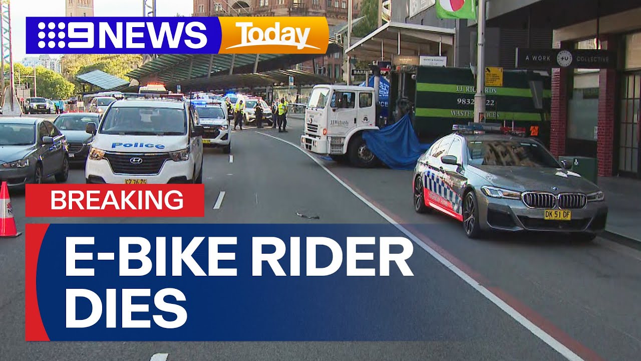 #BREAKING E-bike rider dies after collision with garbage truck | 9 News Australia