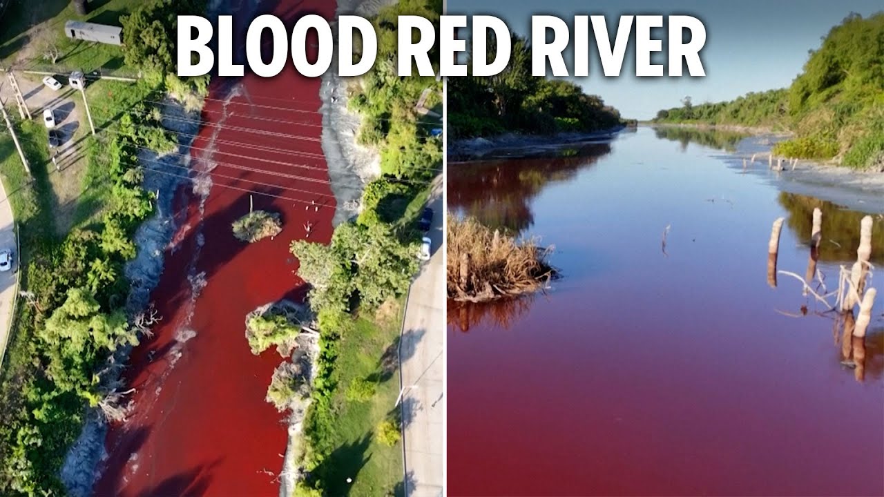 Shock as river mysteriously turns BLOOD RED leaving locals baffled