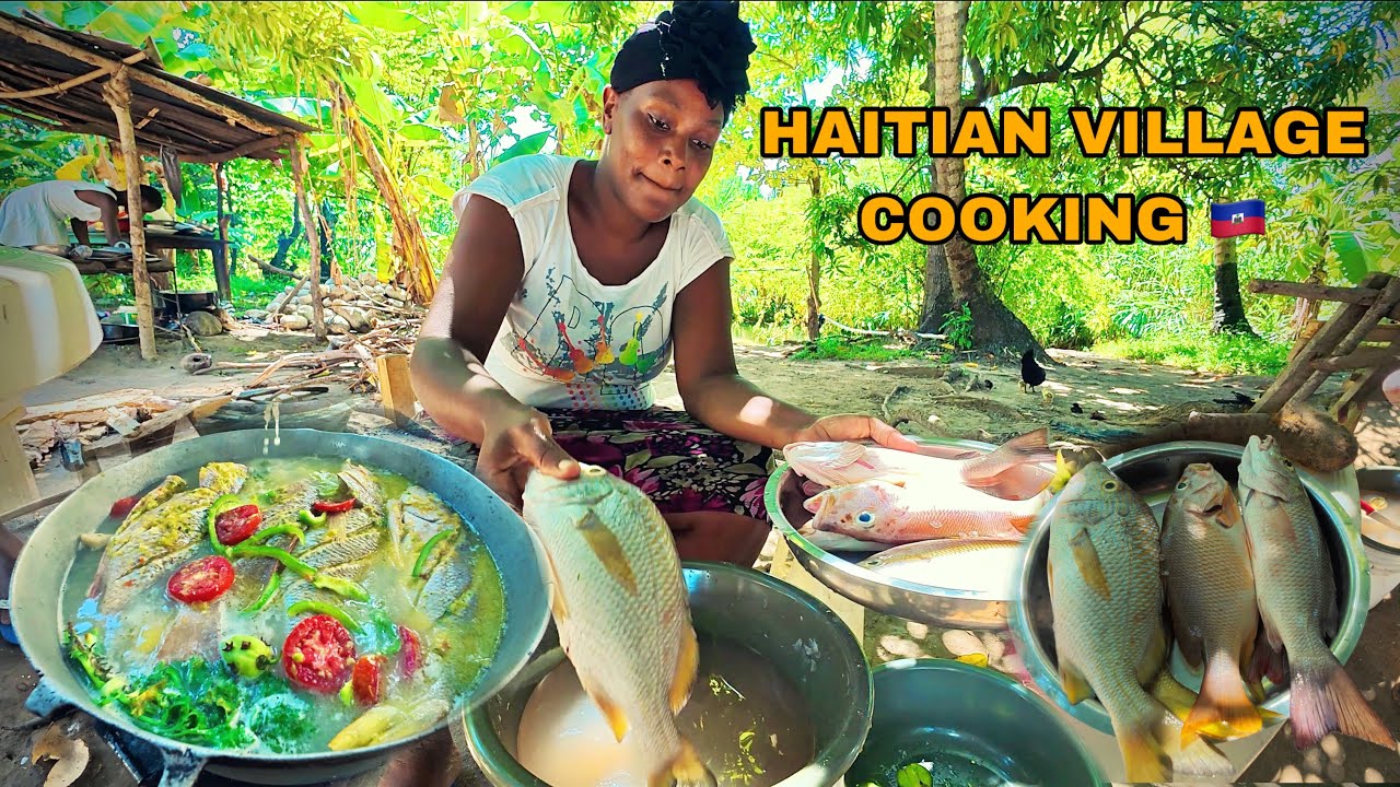 Haitian Mother cooking Fisherman Style Fish Stew for dinner