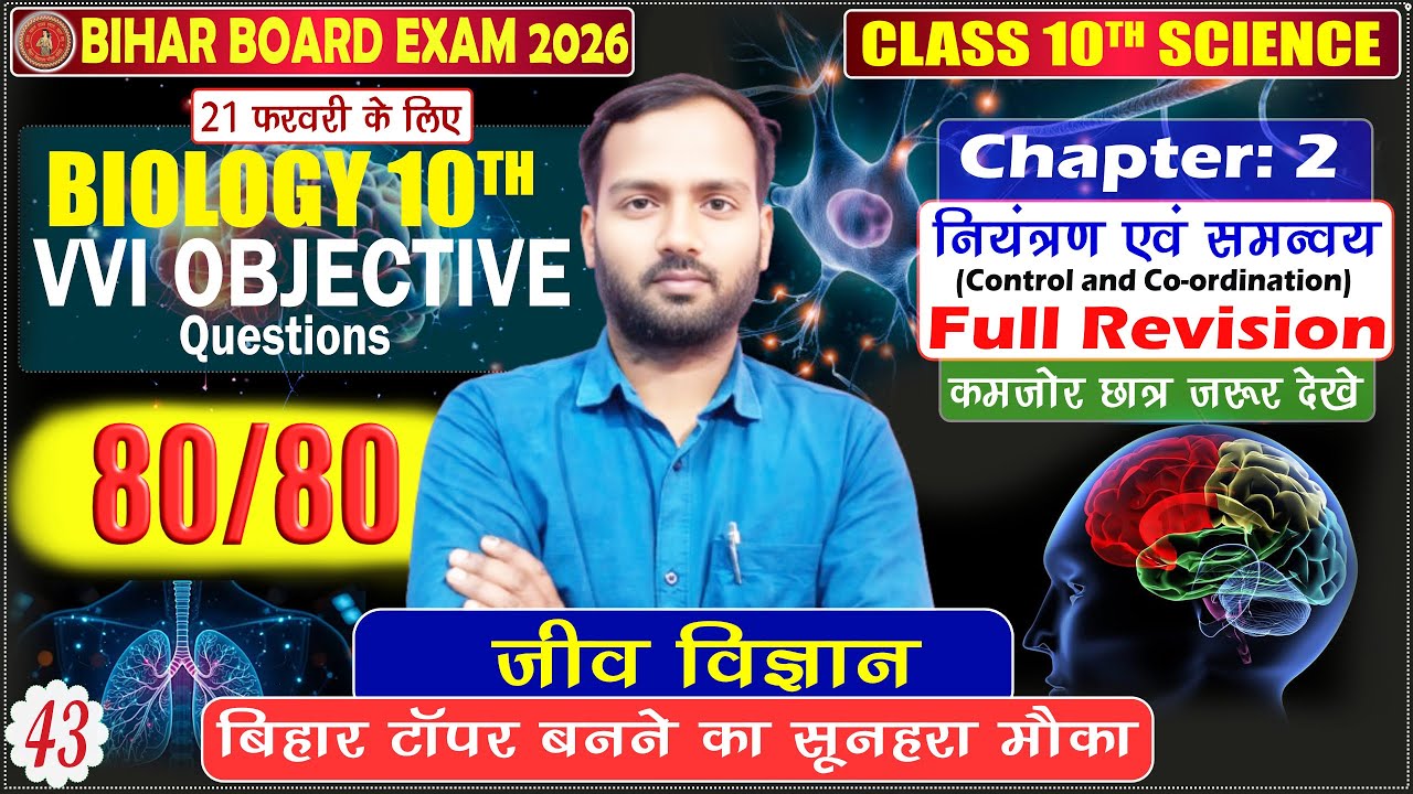 Biology Chapter 2 : नियंत्रण एवं समन्वय | Full Revision | Bihar Board Class 10 Biology VVI Objective