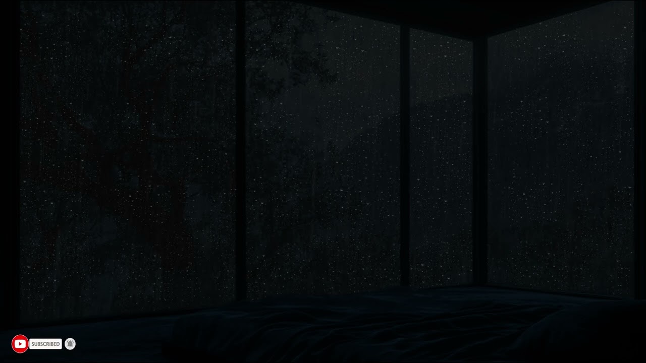 Cold Rain Falling Beyond A Dark Silent Room Creating A Lonely And Cinematic Night Ambience