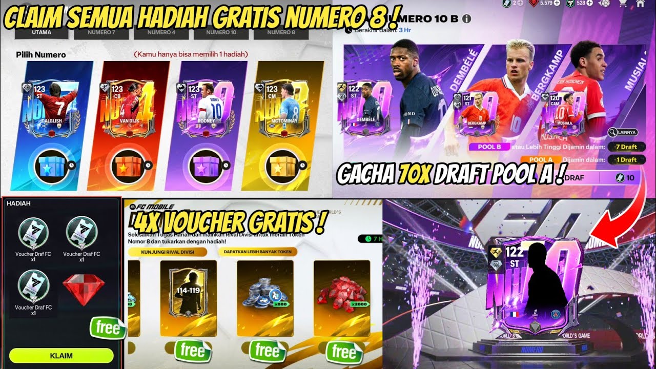 CLAIM 4 VOUCHER DRAFT & PEMAIN GRATIS NUMERO 8 GACHA 70X DRAFT PECAHIN POOL A DAPET 122? FCM 27