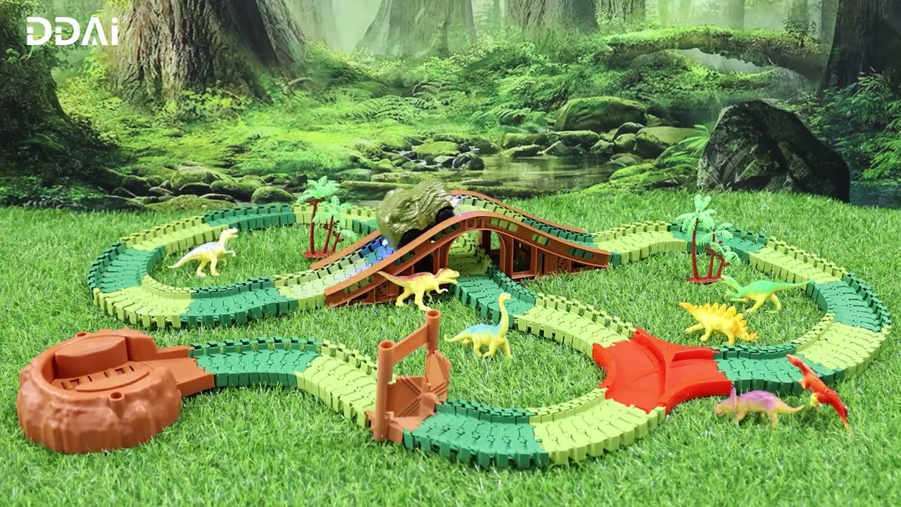 DIY Dinosaurs Track Toys with Racing Car Build & Test-Play