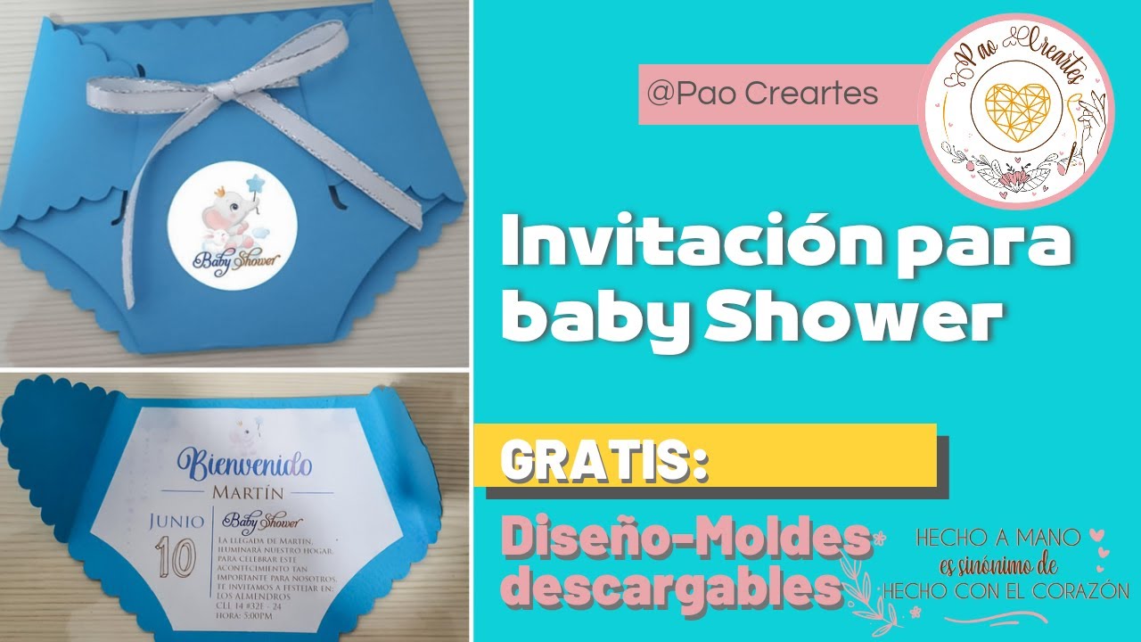 BABY SHOWER - como hacer una tarjeta de invitación baby shower (pañalito) 😉MOLDES GRATIS💖👈