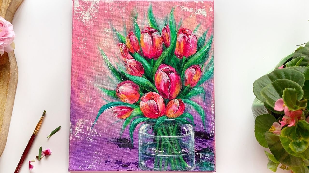 #StayHome and Paint With me🌷 / Step by Step Tulips painting for Beginners