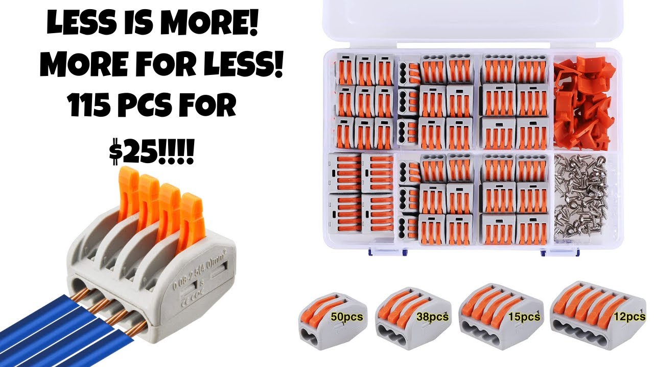 115 PCS Lever Wire Connectors Nuts Kit with Bases&Screws 28-12 AWG REVIEW!