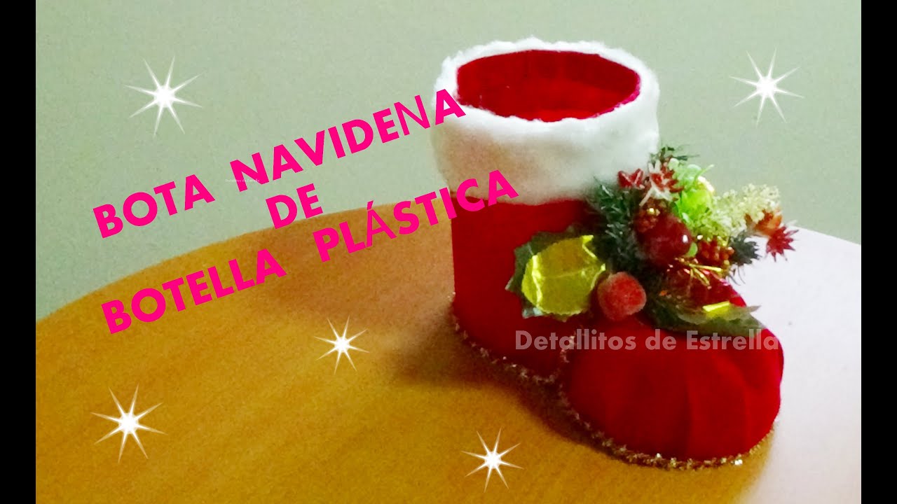 BOTA NAVIDEÑA CON BOTELLA PLASTICA