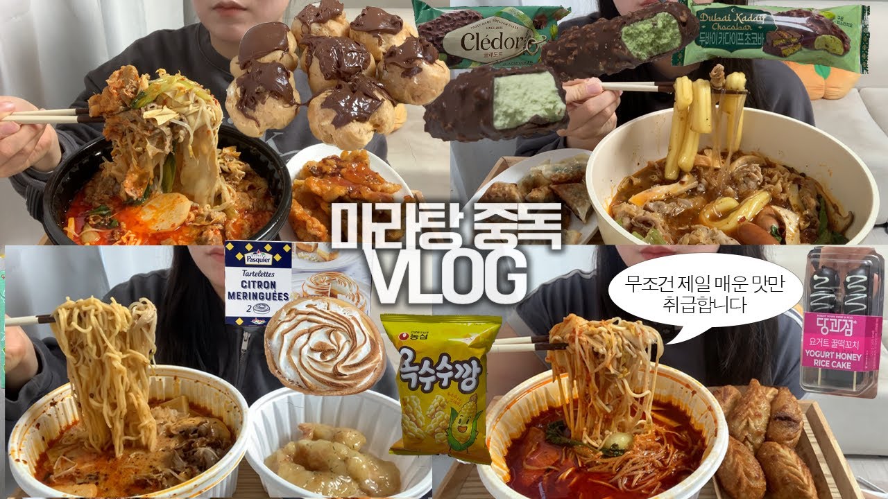 어떻게 사람이 마라탕만 먹고 살 수 있어요🤷🏻‍♀️🥘마라탕중독VLOG/크림새우/꿔바로우/직접 만든 하이디라오 마라탕/누텔라 베이비슈/피스타치오 아이스크림/요거트 꿀떡꼬치/레몬타르트